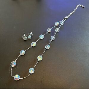 Elegant Silver Aurora Borealis Necklace and Earring Set